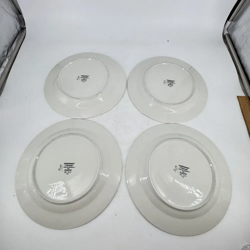 Vintage 1993 Farberware English Garden #225 Set of 4 Dinner Plates 10 1/2”